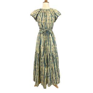 Mirth Vienna Maxi Dress Yellow Blue Boho Festival Hippie Tie Waist Tiered Size S